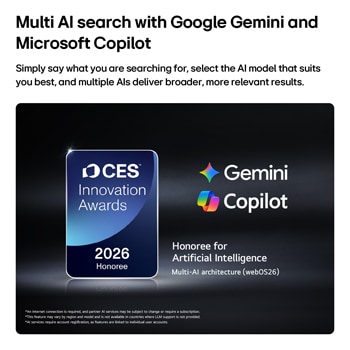 De CES Innovation Awards 2026-badge met eervolle vermelding in de categorie Kunstmatige Intelligentie erkent Multi-AI-zoekopdrachten met Google Gemini en Microsoft Copilot.
